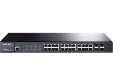 TP-Link TL-SG3424 Pure-Gigabit L2 Managed Switch (24x 10/100/1000Mbps RJ45-Ports inkl. 4 kombinierter SFP-Anschlüsse, lüfterloses Passivkühlkonzept) - 1